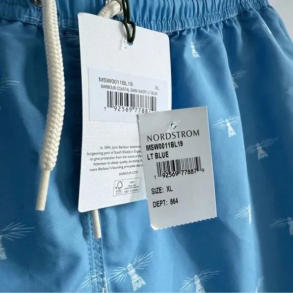 NWT Barbour Coastal Swim Shorts Light Blue XL Men’s Quick Dry Beachwear